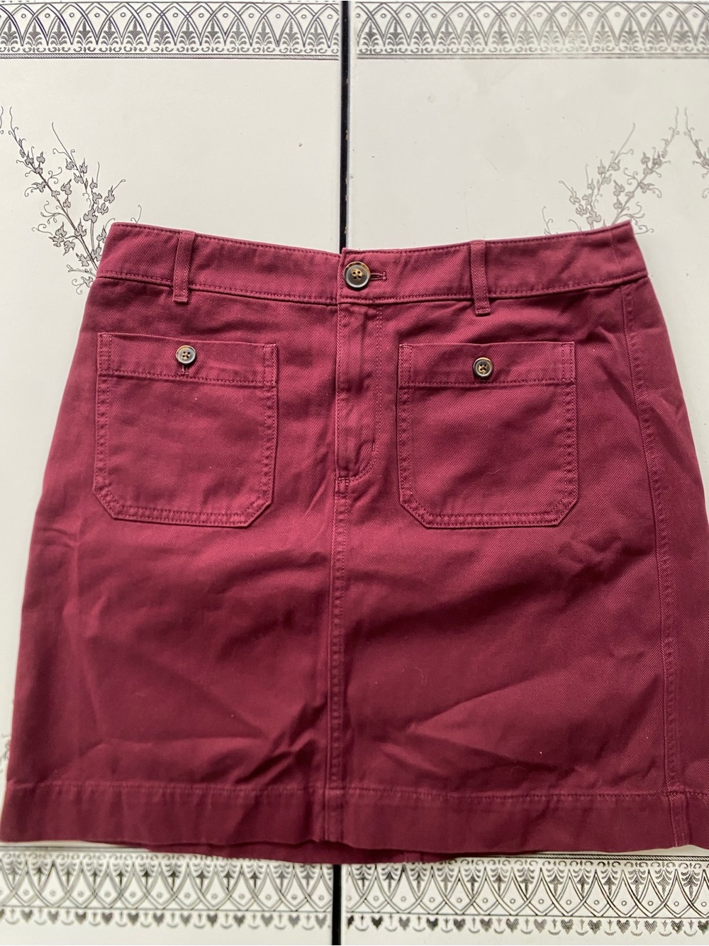 LOFT Burgundy Button-Pocket Mini Skirt